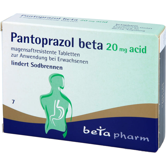 Pantoprazol beta 20 mg acid Tabletten lindert Sodbrennen, 7 St. Tabletten
