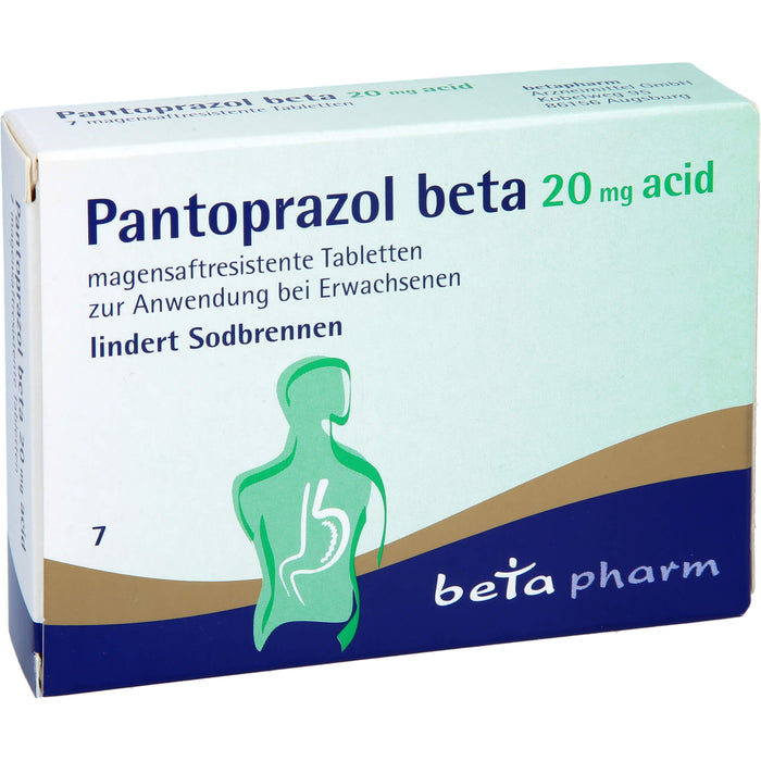 Pantoprazol beta 20 mg acid Tabletten lindert Sodbrennen, 7 St. Tabletten