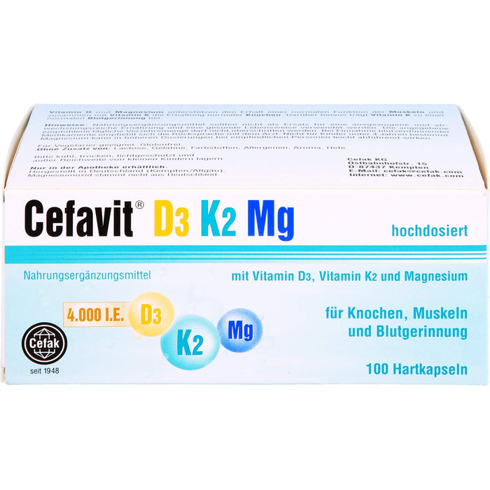 Cefavit D3 K2 Mg 4,000 I.E. Kapseln für Knochen und Muskeln, 100 St. Kapseln