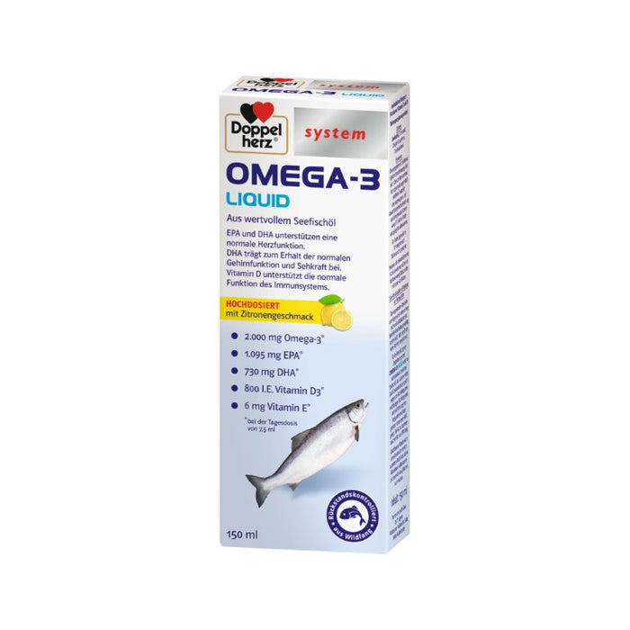 Doppelherz system Omega-3 Liquid Seefischöl flüssig mit Zitronen-Geschmack, 150 ml Lösung
