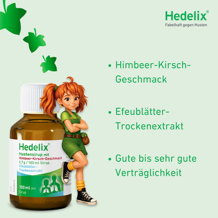Hedelix Hustensirup mit Himbeer-Kirsch-Geschmack, 100 ml Sirup