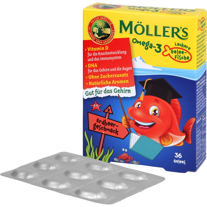 Möller's Omega-3 leckere Gelee-Fische mit Erdbeergeschmack, 36 St. Tabletten