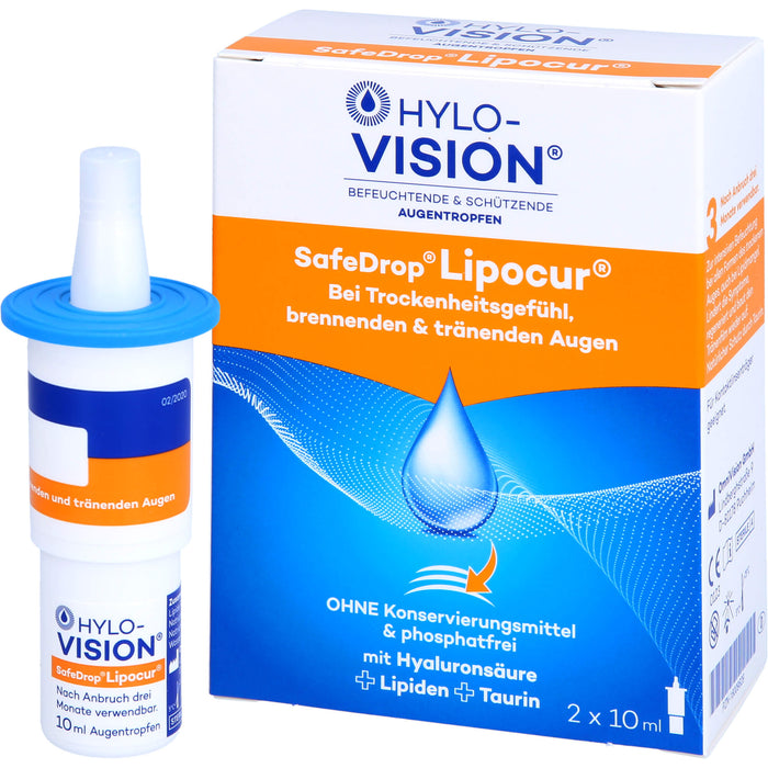 Hylo-Vision SafeDrop Lipocur Augentropfen bei Trockenheitsgefühl,  brennenden und tränenden Augen, 20 ml Lösung