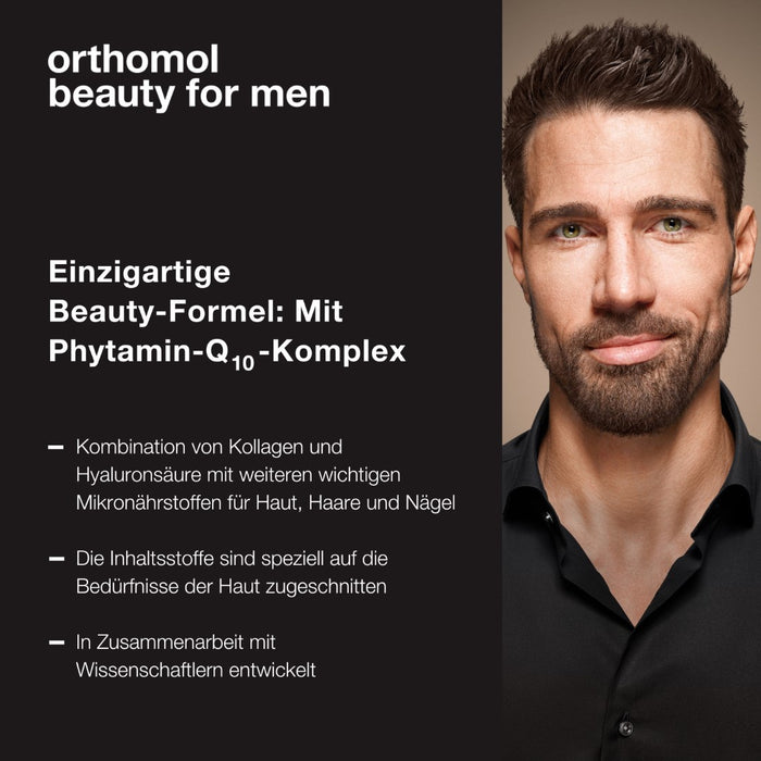 Orthomol Beauty for Men - unterstützt Haut, Haare und Nägel bei Männern - mit Coenzym Q10, Biotin und Zink - Trinkampullen, 30 St. Tagesportionen