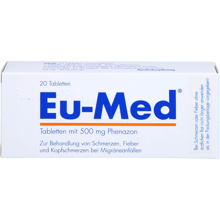 Eu-Med Pharmore Tabletten mit 500 mg Phenazon bei Schmerzen und Fieber, 20 St. Tabletten