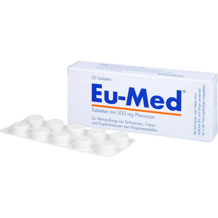 Eu-Med Pharmore Tabletten mit 500 mg Phenazon bei Schmerzen und Fieber, 20 St. Tabletten