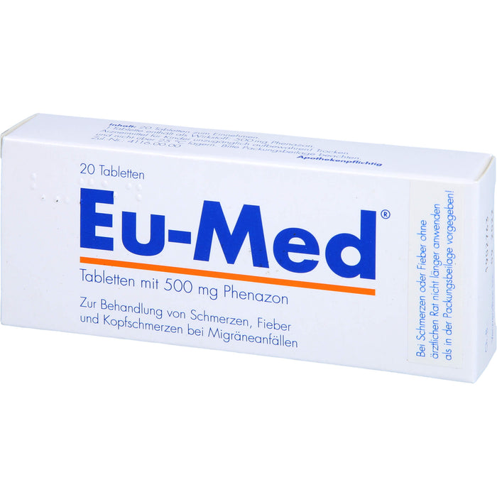 Eu-Med Pharmore Tabletten mit 500 mg Phenazon bei Schmerzen und Fieber, 20 St. Tabletten