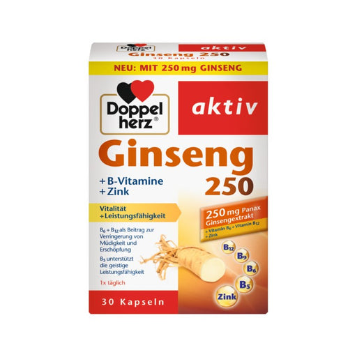 Doppelherz aktiv Ginseng 250 + B-Vitamine + Zink Kapseln trägt zu einer normalen Funktion des  Nervensystems bei, 30 St. Kapseln