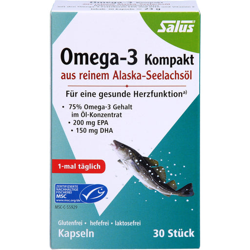 Salus Omega-3 Kompakt Kapseln aus reinem Alaska-Seelachsöl, 30 St. Kapseln