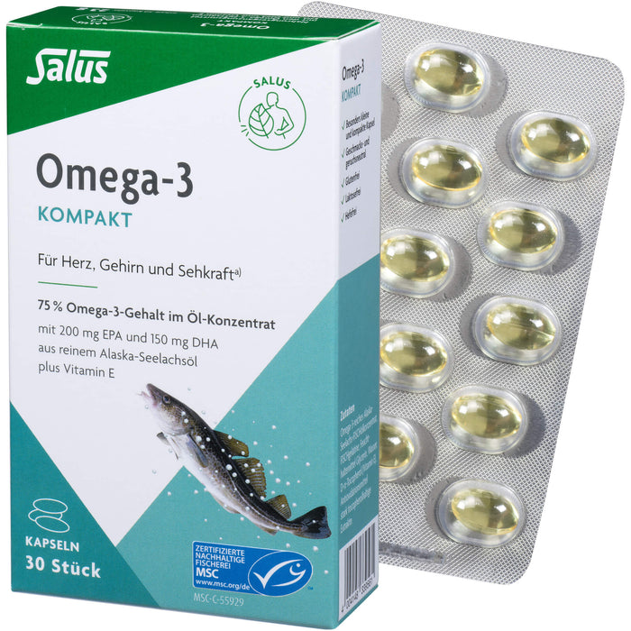 Salus Omega-3 Kompakt Kapseln aus reinem Alaska-Seelachsöl, 30 St. Kapseln