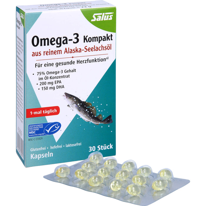 Salus Omega-3 Kompakt Kapseln aus reinem Alaska-Seelachsöl, 30 St. Kapseln
