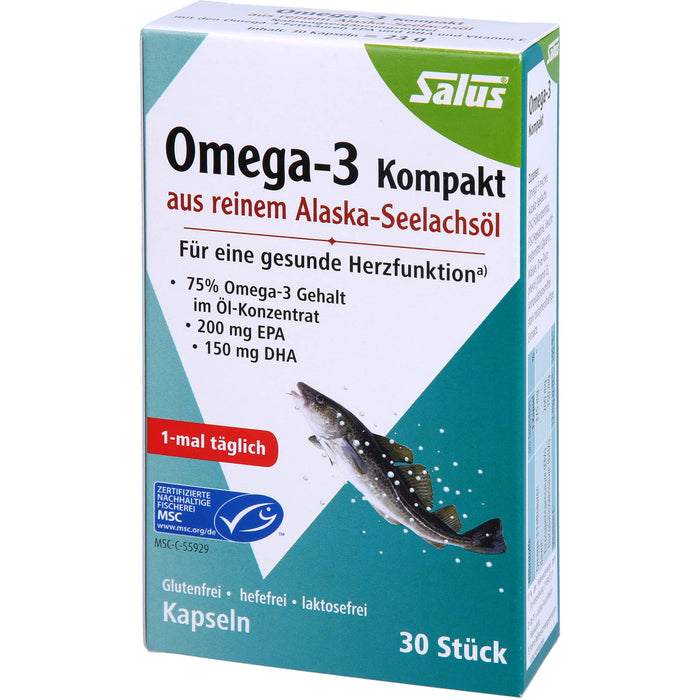 Salus Omega-3 Kompakt Kapseln aus reinem Alaska-Seelachsöl, 30 St. Kapseln