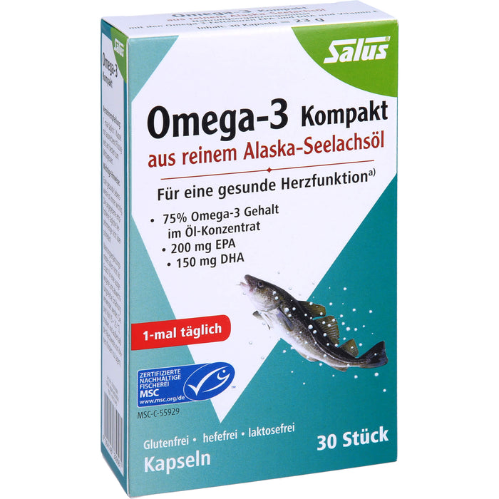 Salus Omega-3 Kompakt Kapseln aus reinem Alaska-Seelachsöl, 30 St. Kapseln