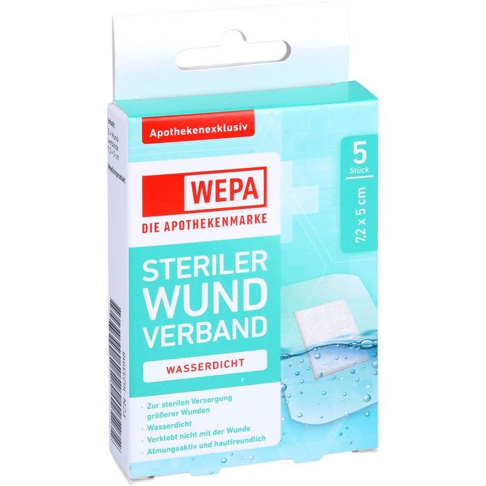 WEPA Wundverband wasserdicht 7,2 x 5cm steril, 5 St PFL