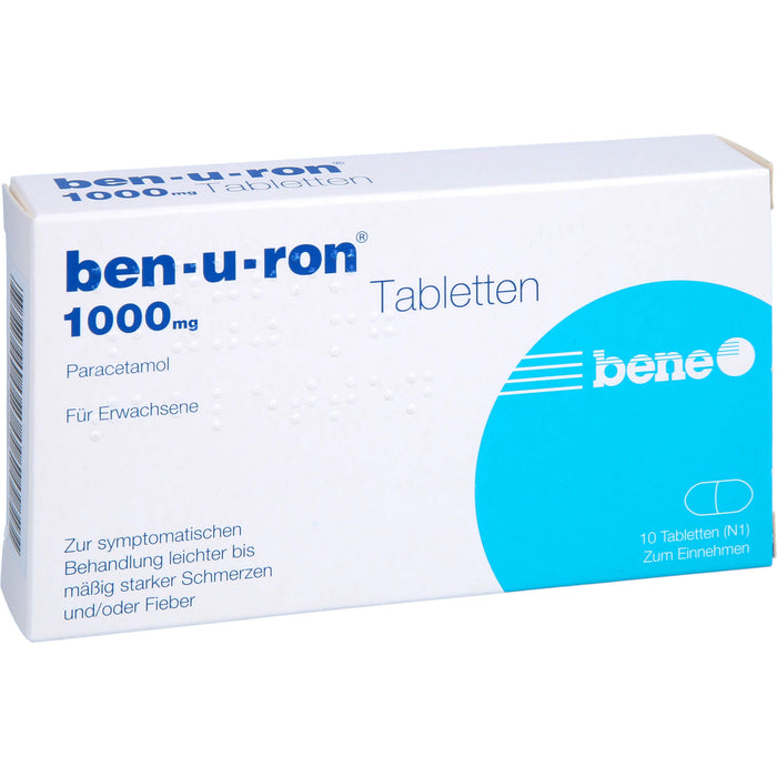 Benu-ron 1000 mg Tabletten bei leichten bis mittelstarken Schmerzen und Fieber, 10 St. Tabletten