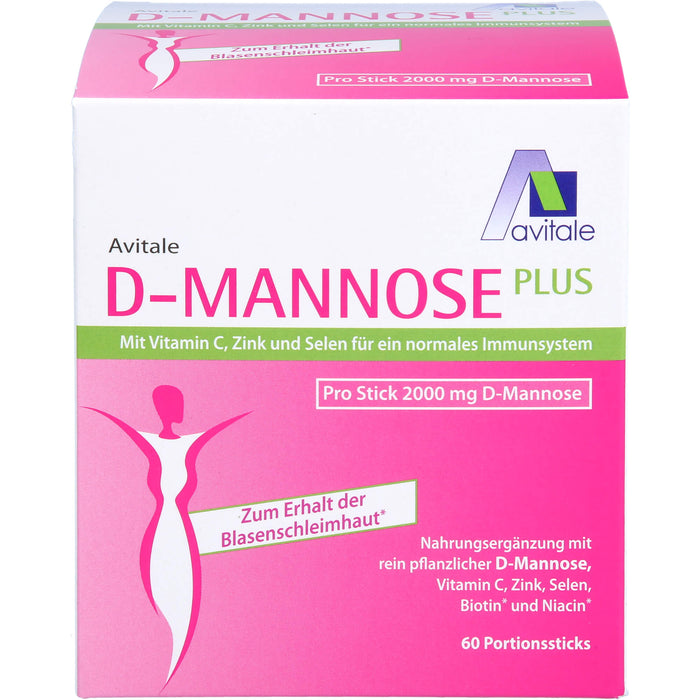 Avitale D-Mannose Pulver mit Vitamin C, Zink und Selen für ein normales Immunsystem zum Erhalt der Blasenschleimhaut, 60 St. Beutel