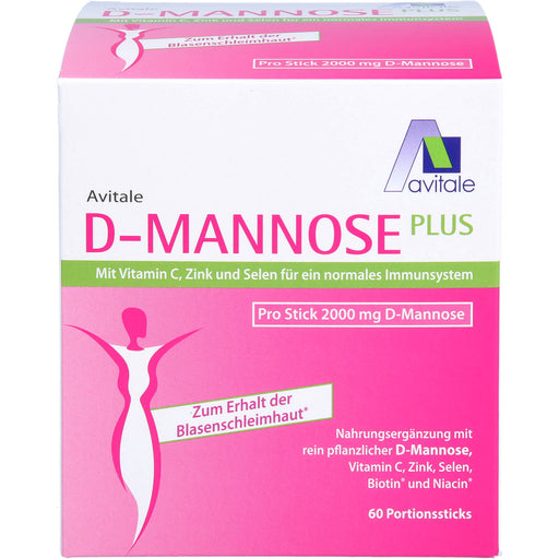 Avitale D-Mannose Pulver mit Vitamin C, Zink und Selen für ein normales Immunsystem zum Erhalt der Blasenschleimhaut, 60 St. Beutel