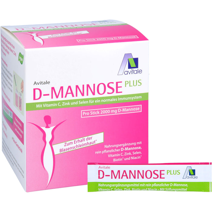 Avitale D-Mannose Pulver mit Vitamin C, Zink und Selen für ein normales Immunsystem zum Erhalt der Blasenschleimhaut, 60 St. Beutel