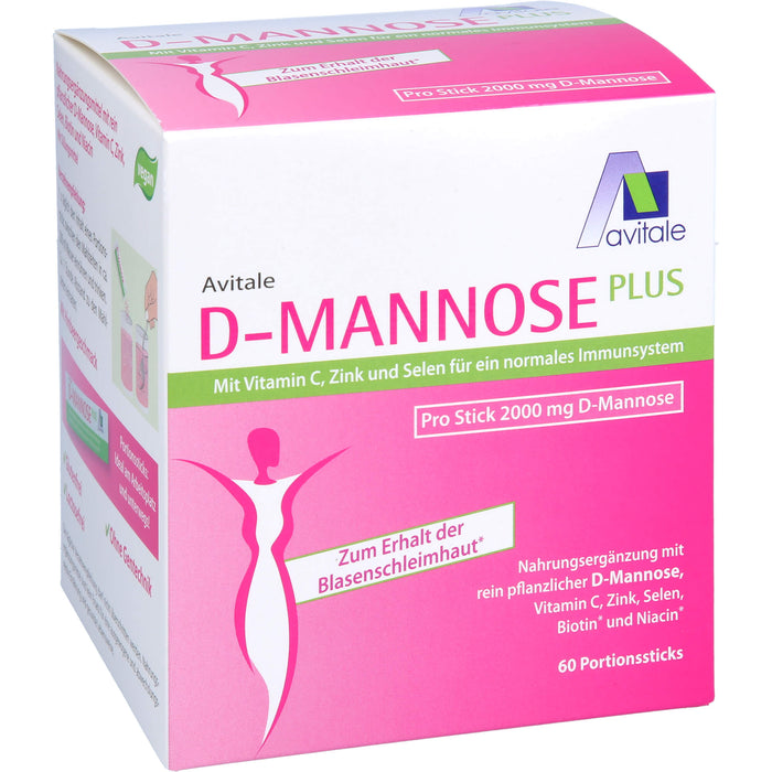 Avitale D-Mannose Pulver mit Vitamin C, Zink und Selen für ein normales Immunsystem zum Erhalt der Blasenschleimhaut, 60 St. Beutel