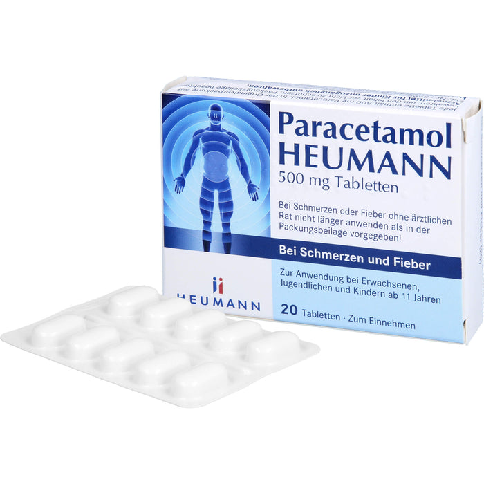 Heumann Paracetamol 500 mg Tabletten bei Schmerzen und Fieber, 20 St. Tabletten