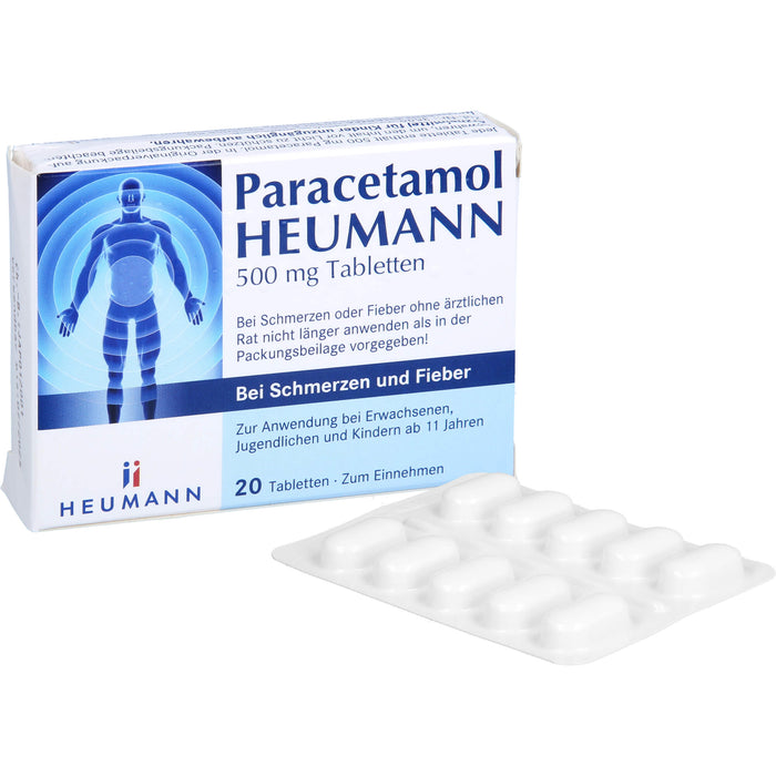 Heumann Paracetamol 500 mg Tabletten bei Schmerzen und Fieber, 20 St. Tabletten