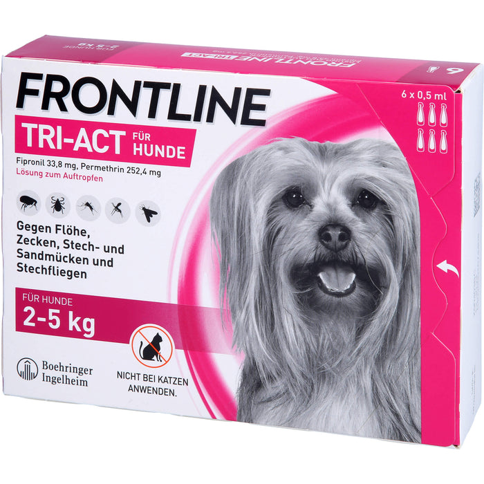 FRONTLINE TRI-ACT Lösung gegen Zecken, Flöhe und fliegende Insekten beim Hund (2-5kg), 6 St. Einzeldosisbehältnisse