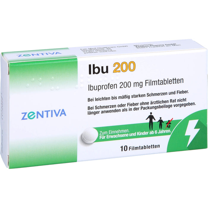 ZENTIVA Ibu 200 Filmtabletten bei Schmerzen und Fieber, 10 St. Tabletten