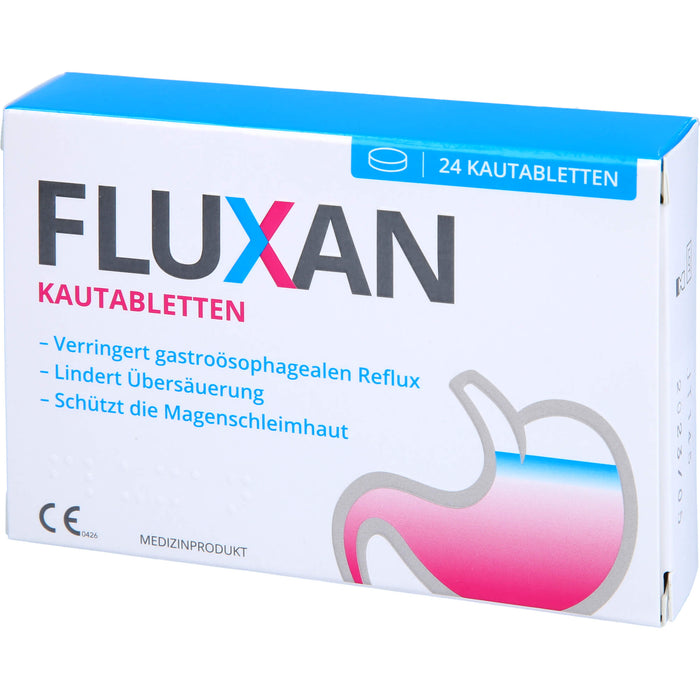 Fluxan Kautabletten verringert gastroösophagealen Reflux und lindert Sodbrennen, 24 St. Kautabletten
