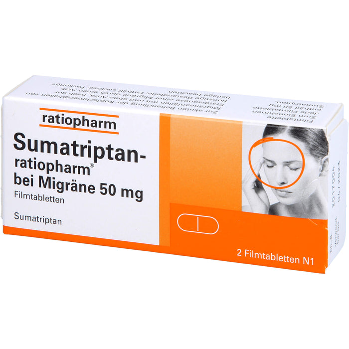 Sumatriptan-ratiopharm  bei Migräne 50 mg Filmtabletten, 2 St. Tabletten