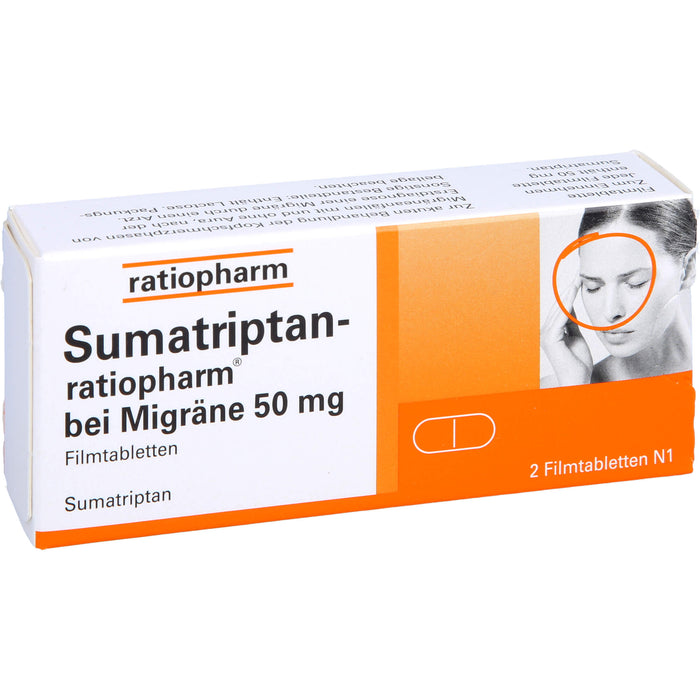 Sumatriptan-ratiopharm  bei Migräne 50 mg Filmtabletten, 2 St. Tabletten