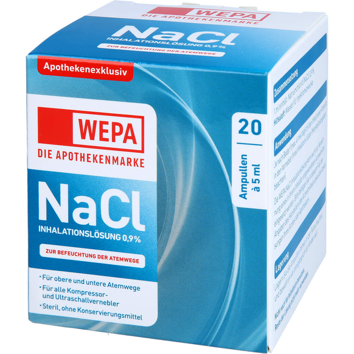 WEPA NaCl Inhalationslösung 0,9 % zur Befeuchtung der Atemwege, 20 St. Ampullen