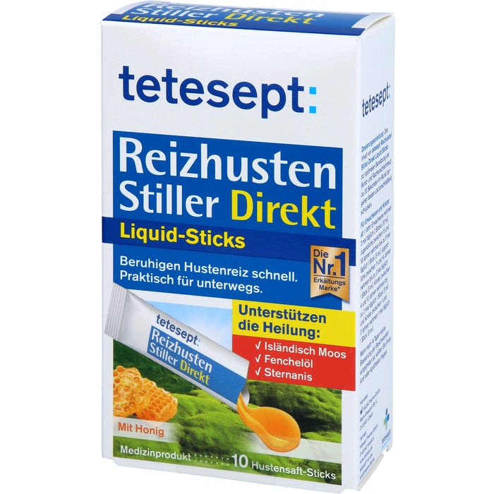Tetesept Reizhusten Stiller Direkt Liquid Sticks beruhigen Hustenreiz, 10 St. Sticks