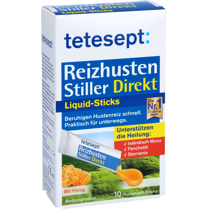 Tetesept Reizhusten Stiller Direkt Liquid Sticks beruhigen Hustenreiz, 10 St. Sticks