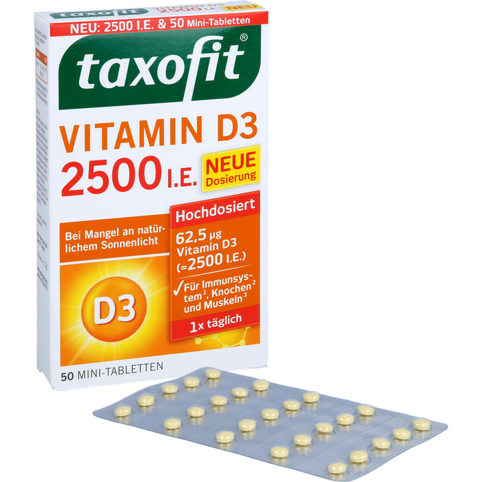 Taxofit Vitamin D3 2500 I.E. Mini-Tabletten für Abwehrkräfte und Immunsystem, 50 St. Tabletten