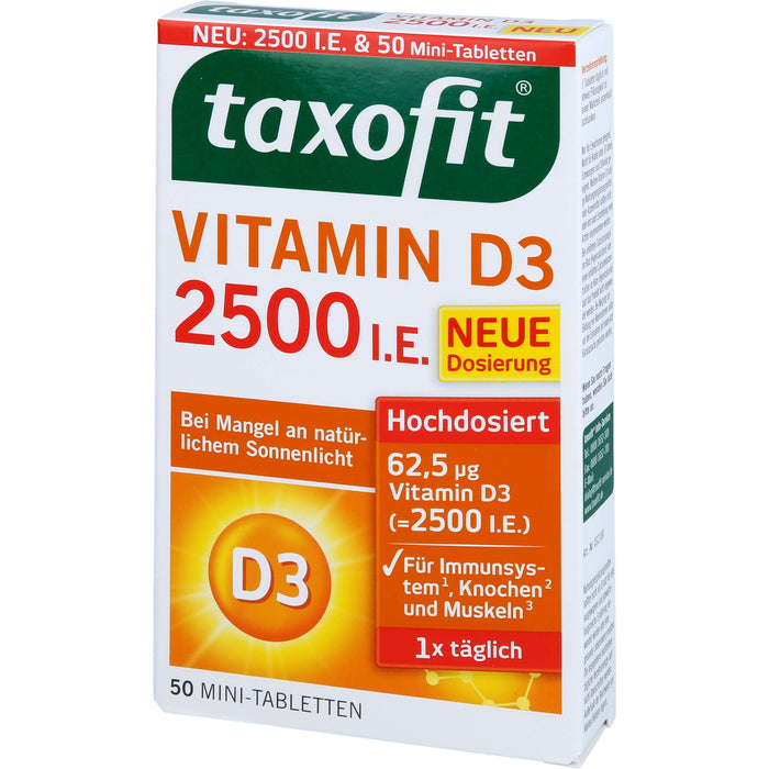 Taxofit Vitamin D3 2500 I.E. Mini-Tabletten für Abwehrkräfte und Immunsystem, 50 St. Tabletten