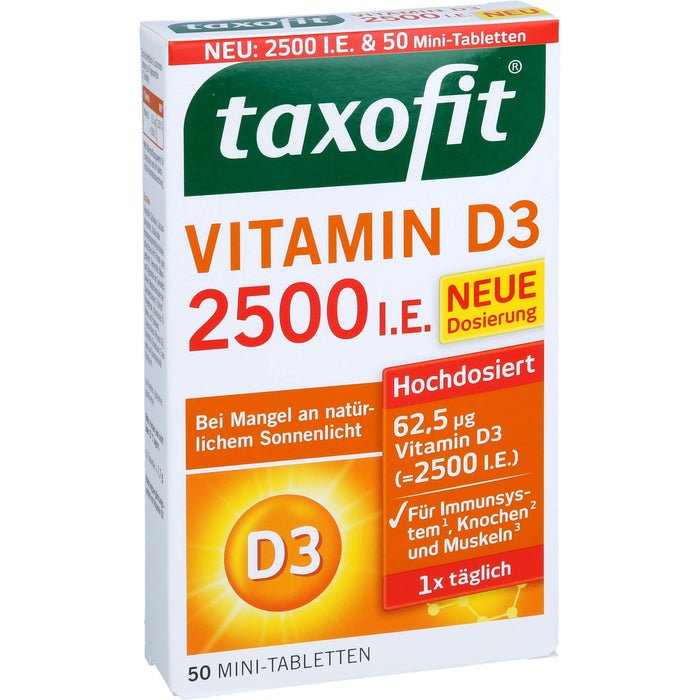 Taxofit Vitamin D3 2500 I.E. Mini-Tabletten für Abwehrkräfte und Immunsystem, 50 St. Tabletten