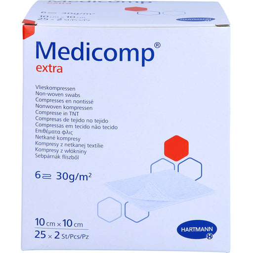 Medicomp Extra Vliesstoffkompressen steril 10 x 10 cm 6 lagig, 50 St. Kompressen