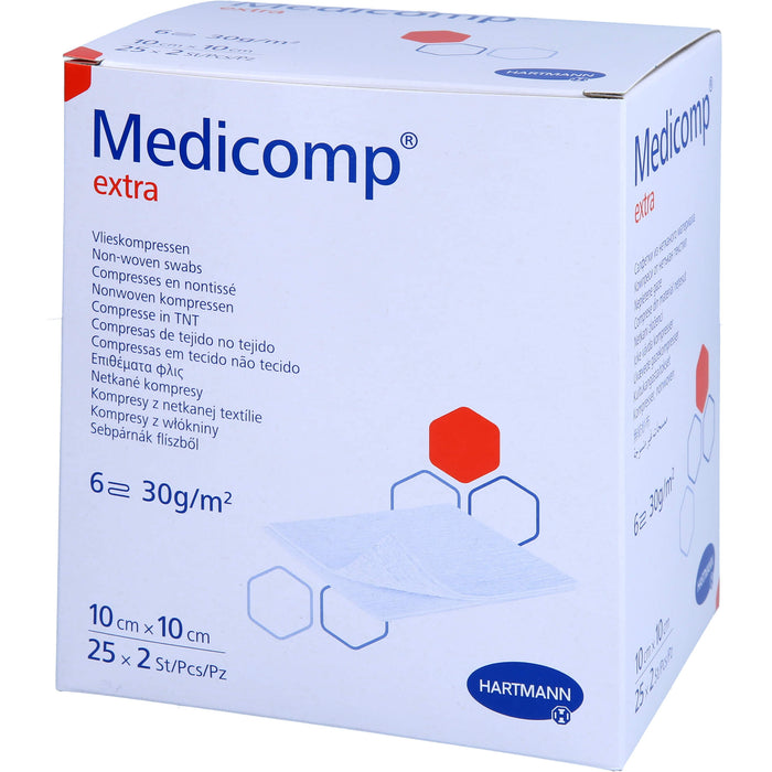 Medicomp Extra Vliesstoffkompressen steril 10 x 10 cm 6 lagig, 50 St. Kompressen