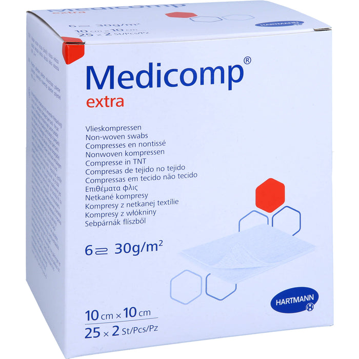 Medicomp Extra Vliesstoffkompressen steril 10 x 10 cm 6 lagig, 50 St. Kompressen