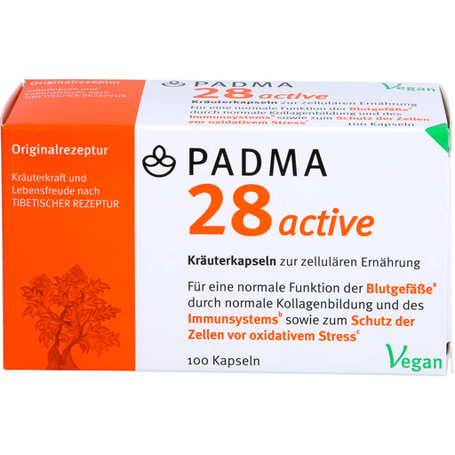 PADMA 28 active Kräuterkapseln zur zellulären Ernährung für Blutgefäße, Immunsystem und zum Schutz der Zellen vor oxidativem Stress, 100 St. Kapseln