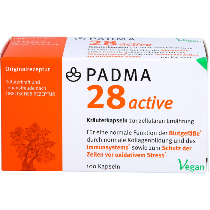 PADMA 28 active Kräuterkapseln zur zellulären Ernährung für Blutgefäße, Immunsystem und zum Schutz der Zellen vor oxidativem Stress, 100 St. Kapseln