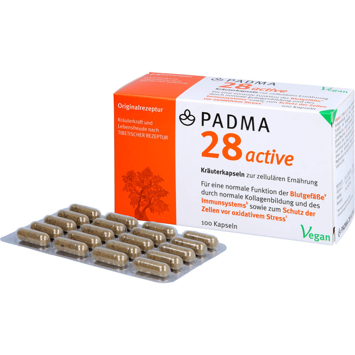 PADMA 28 active Kräuterkapseln zur zellulären Ernährung für Blutgefäße, Immunsystem und zum Schutz der Zellen vor oxidativem Stress, 100 St. Kapseln
