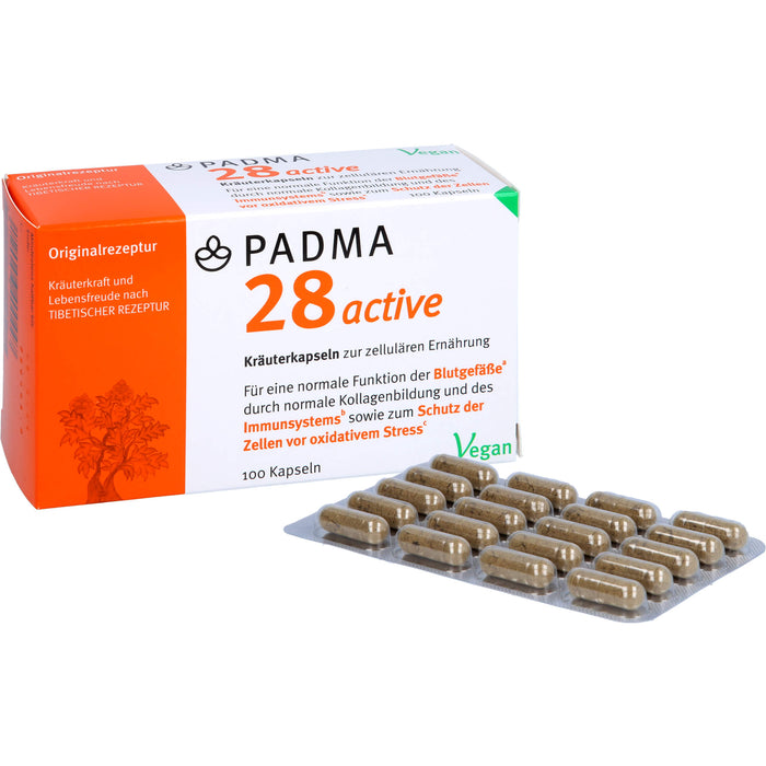 PADMA 28 active Kräuterkapseln zur zellulären Ernährung für Blutgefäße, Immunsystem und zum Schutz der Zellen vor oxidativem Stress, 100 St. Kapseln