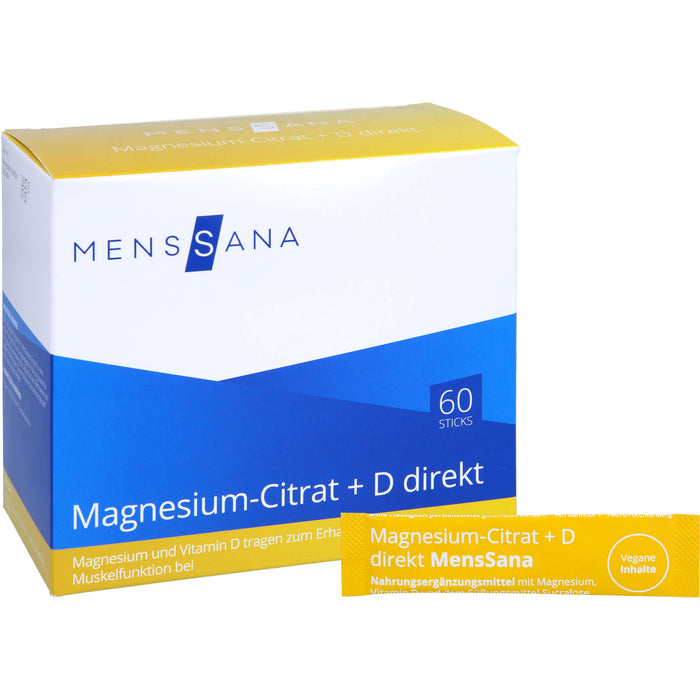 MENSSANA Magnesium-Citrat + D direkt Sticks trägt zum Erhalt einer normalen Muskelfunktion bei, 60 St. Kombipackung