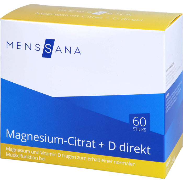 MENSSANA Magnesium-Citrat + D direkt Sticks trägt zum Erhalt einer normalen Muskelfunktion bei, 60 St. Kombipackung