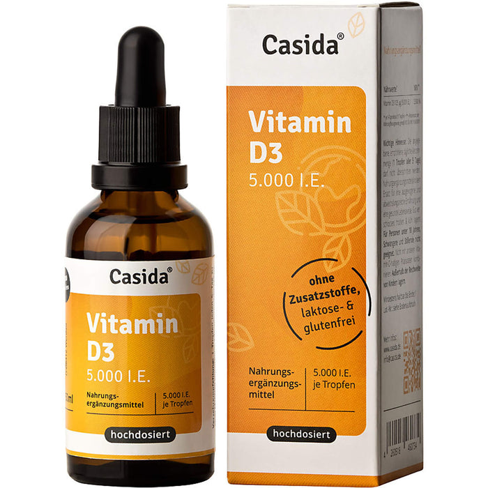 Casida Vitamin D3 Tropfen Vital 5000 I.E. unterstützt das Immunsystem, 50 ml Lösung