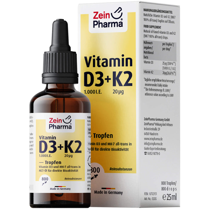 ZeinPharma Vitamin D3 + K2 Tropfen, 25 ml Lösung