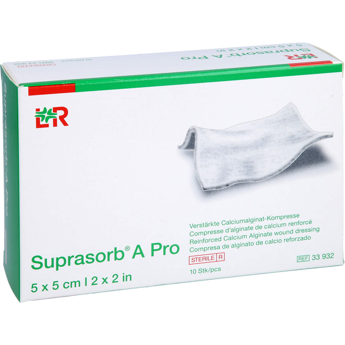 Suprasorb A Pro verstärkte Calciumalginat Kompresse 5 x 5 cm steril, 10 St. Kompressen