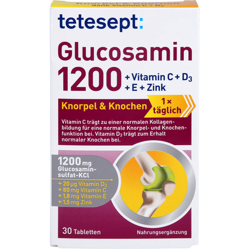 Tetesept Glucosamin 1200 Tabletten für Knorpel und Knochen mit Vitamin C, D, E und Zink, 30 St. Tabletten