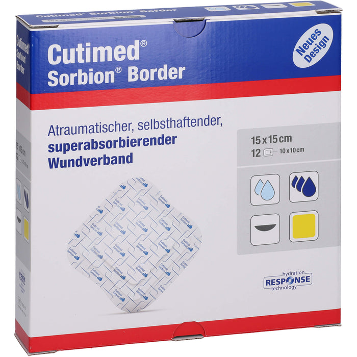 Cutimed Sorbion Border 15 cm x 15 cm, 12 St. Kompressen